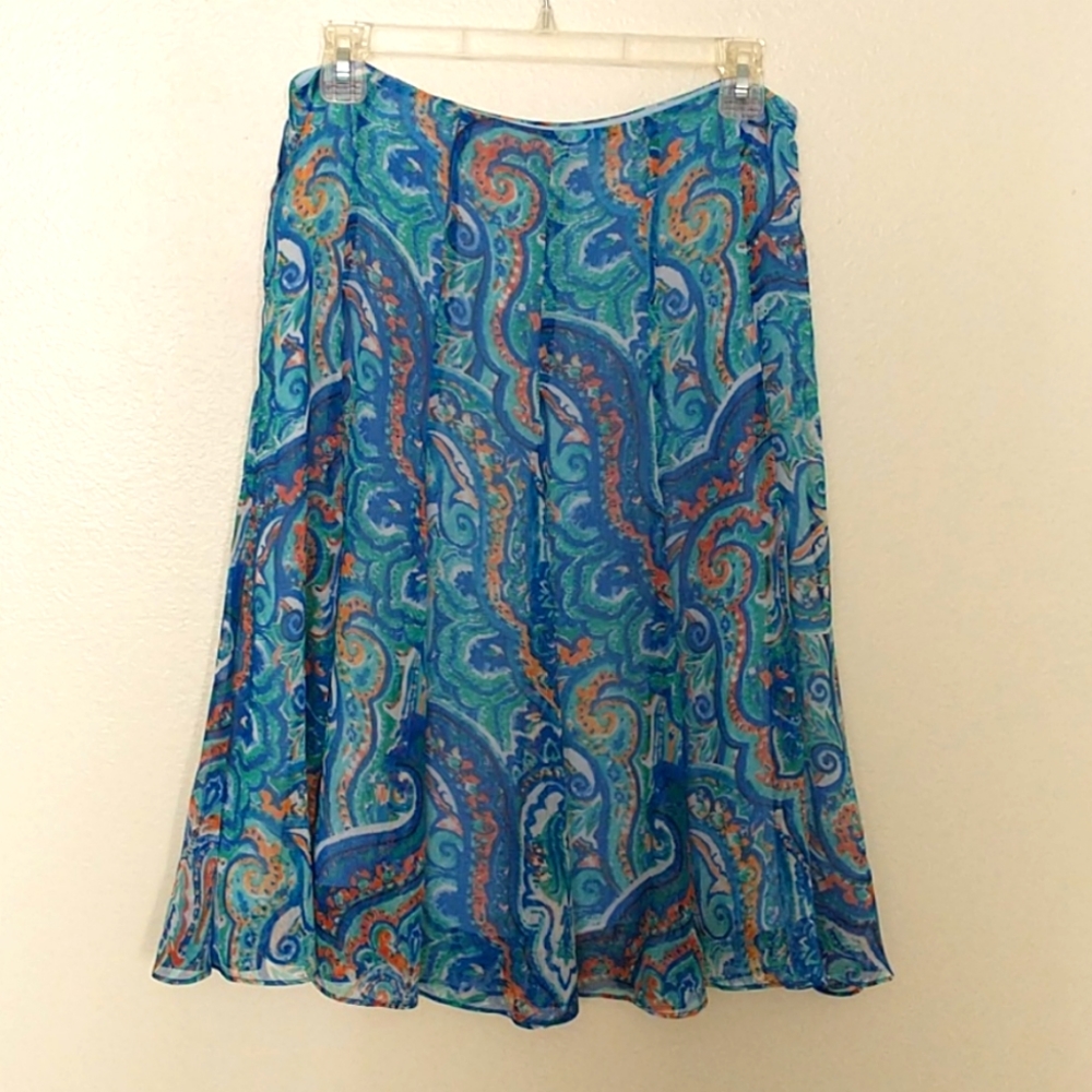(S7) Ralph Lauren Flowy Blue-Print Skirt Sz2